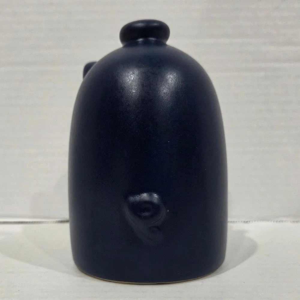 Matte Navy Blue Ceramic Salt Pig Stoneware Kitchen Cellar Piggy Tail Design